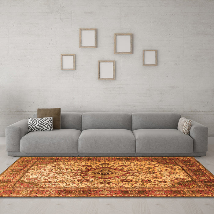 Machine Washable Persian Orange Traditional Area Rugs in a Living Room, wshtr1873org