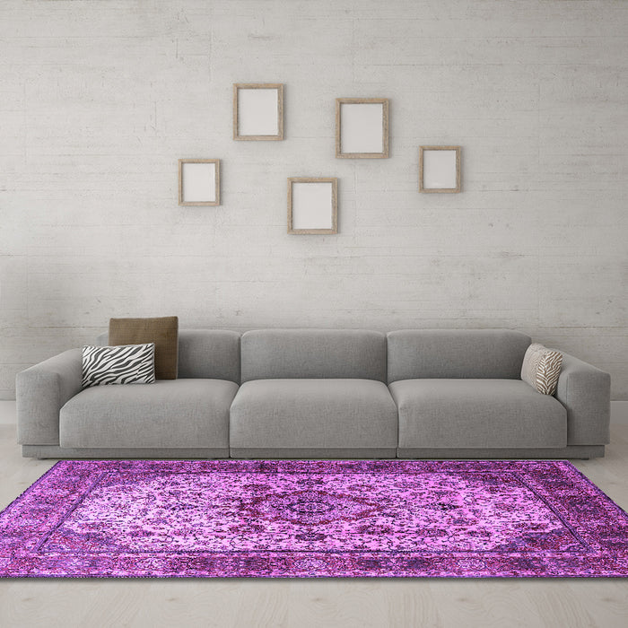Machine Washable Persian Purple Traditional Area Rugs in a Living Room, wshtr1873pur