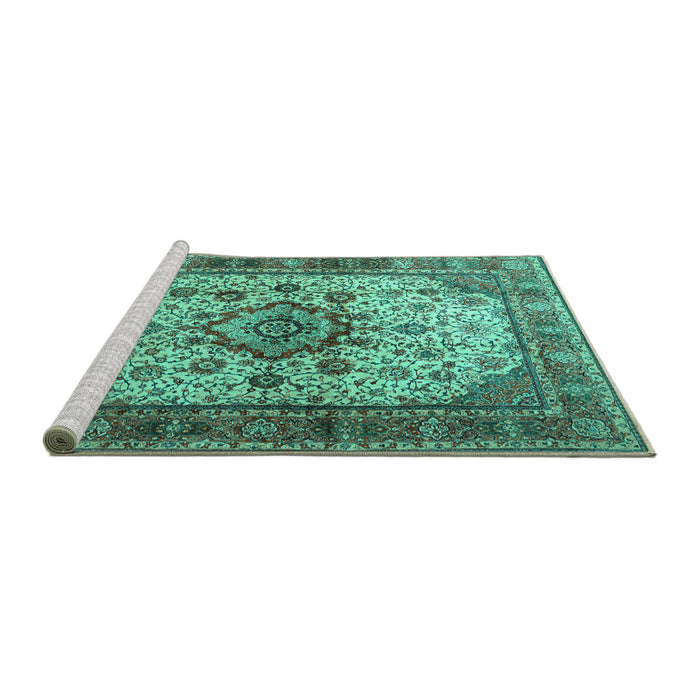 Sideview of Machine Washable Persian Turquoise Traditional Area Rugs, wshtr1873turq