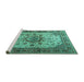 Sideview of Machine Washable Persian Turquoise Traditional Area Rugs, wshtr1873turq