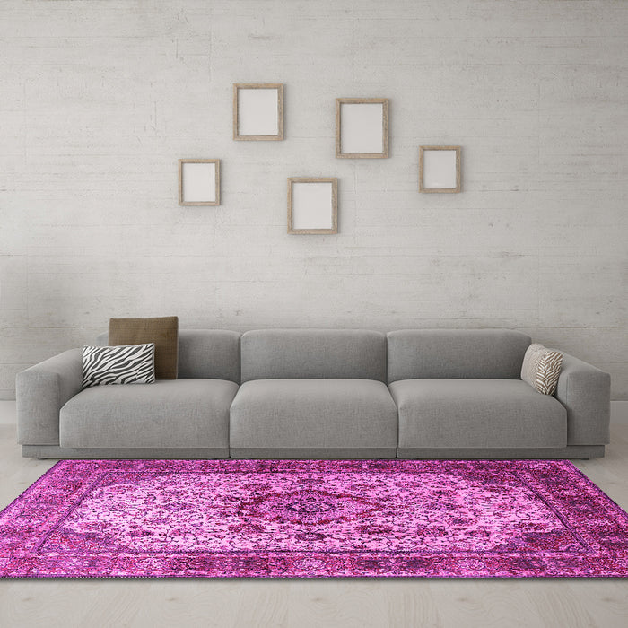 Machine Washable Persian Pink Traditional Rug in a Living Room, wshtr1873pnk