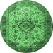 Round Machine Washable Persian Emerald Green Traditional Area Rugs, wshtr1873emgrn