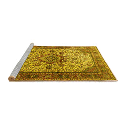 Sideview of Machine Washable Persian Yellow Traditional Rug, wshtr1873yw