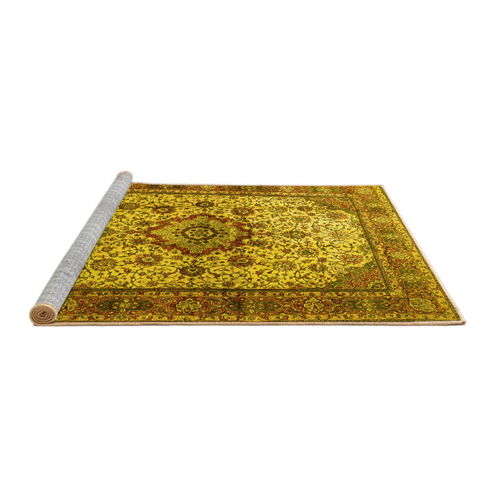 Sideview of Machine Washable Persian Yellow Traditional Rug, wshtr1873yw