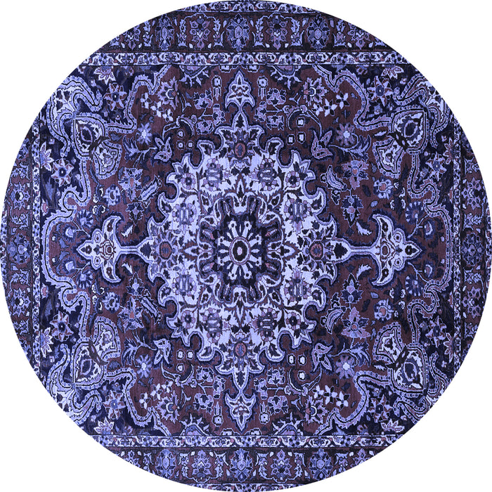 Round Machine Washable Persian Blue Traditional Rug, wshtr1874blu