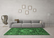 Machine Washable Persian Emerald Green Traditional Area Rugs in a Living Room,, wshtr1874emgrn