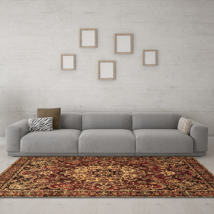Machine Washable Persian Brown Traditional Rug in a Living Room,, wshtr1874brn