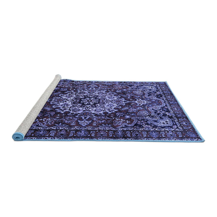 Sideview of Machine Washable Persian Blue Traditional Rug, wshtr1874blu