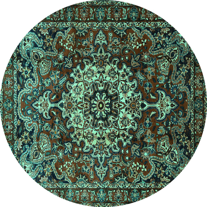 Round Machine Washable Persian Turquoise Traditional Area Rugs, wshtr1874turq