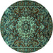 Round Machine Washable Persian Turquoise Traditional Area Rugs, wshtr1874turq