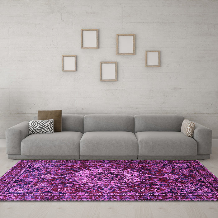 Machine Washable Persian Purple Traditional Area Rugs in a Living Room, wshtr1874pur