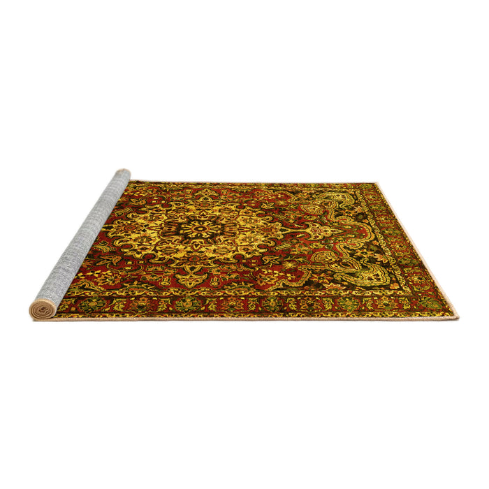 Sideview of Machine Washable Persian Yellow Traditional Rug, wshtr1874yw