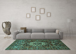 Machine Washable Persian Turquoise Traditional Area Rugs in a Living Room,, wshtr1874turq