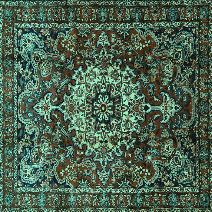 Square Machine Washable Persian Turquoise Traditional Area Rugs, wshtr1874turq