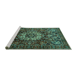 Sideview of Machine Washable Persian Turquoise Traditional Area Rugs, wshtr1874turq