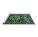 Sideview of Machine Washable Persian Turquoise Traditional Area Rugs, wshtr1874turq