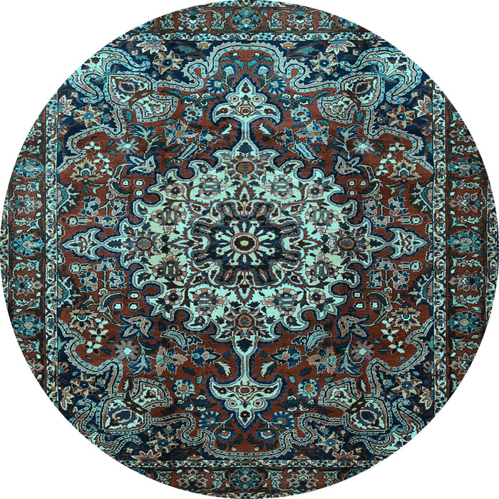 Round Machine Washable Persian Light Blue Traditional Rug, wshtr1874lblu