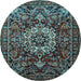 Round Machine Washable Persian Light Blue Traditional Rug, wshtr1874lblu