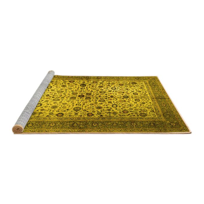 Sideview of Machine Washable Persian Yellow Traditional Rug, wshtr1875yw