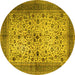 Round Machine Washable Persian Yellow Traditional Rug, wshtr1875yw