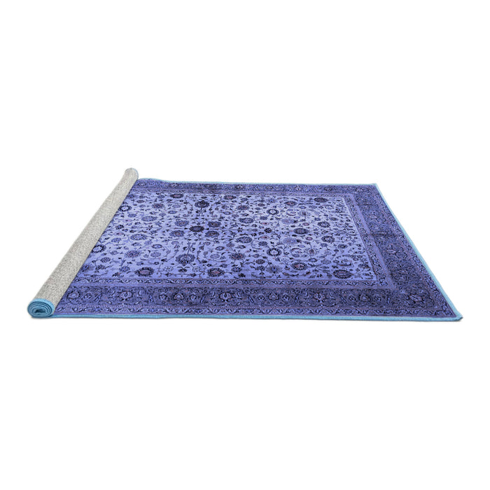 Sideview of Machine Washable Persian Blue Traditional Rug, wshtr1875blu
