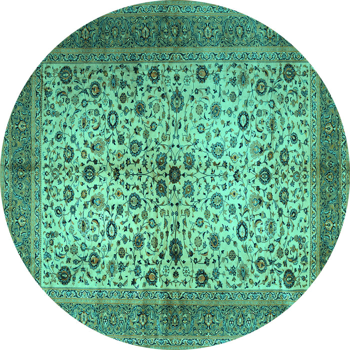 Round Machine Washable Persian Turquoise Traditional Area Rugs, wshtr1875turq