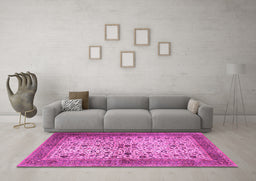 Machine Washable Persian Pink Traditional Rug in a Living Room, wshtr1875pnk