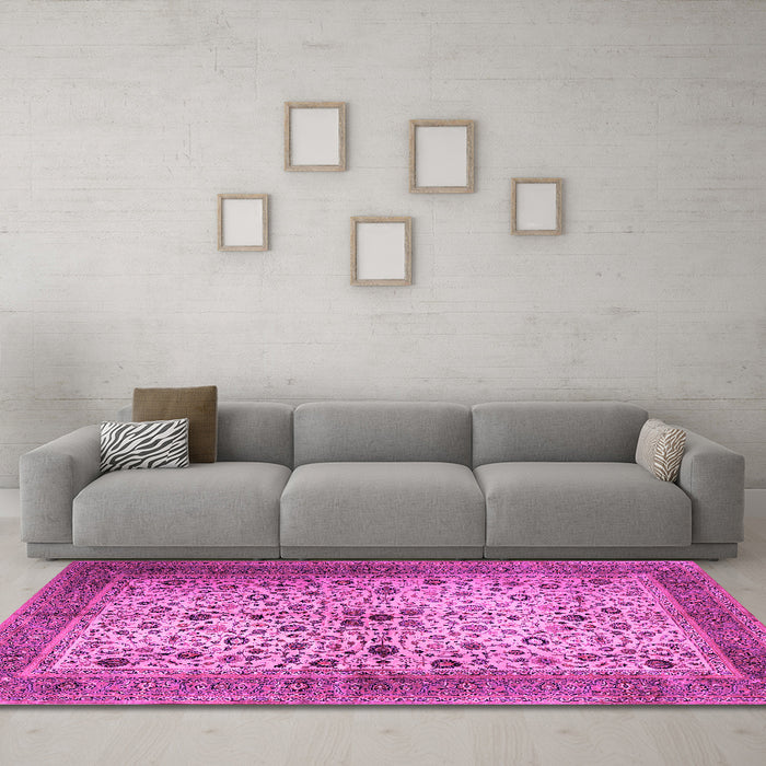 Machine Washable Persian Pink Traditional Rug in a Living Room, wshtr1875pnk