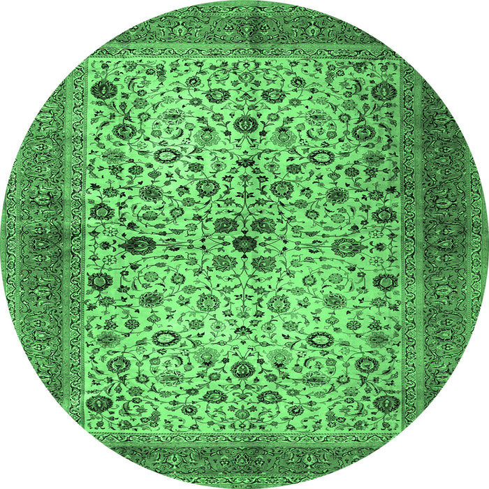 Round Persian Emerald Green Traditional Rug, tr1875emgrn
