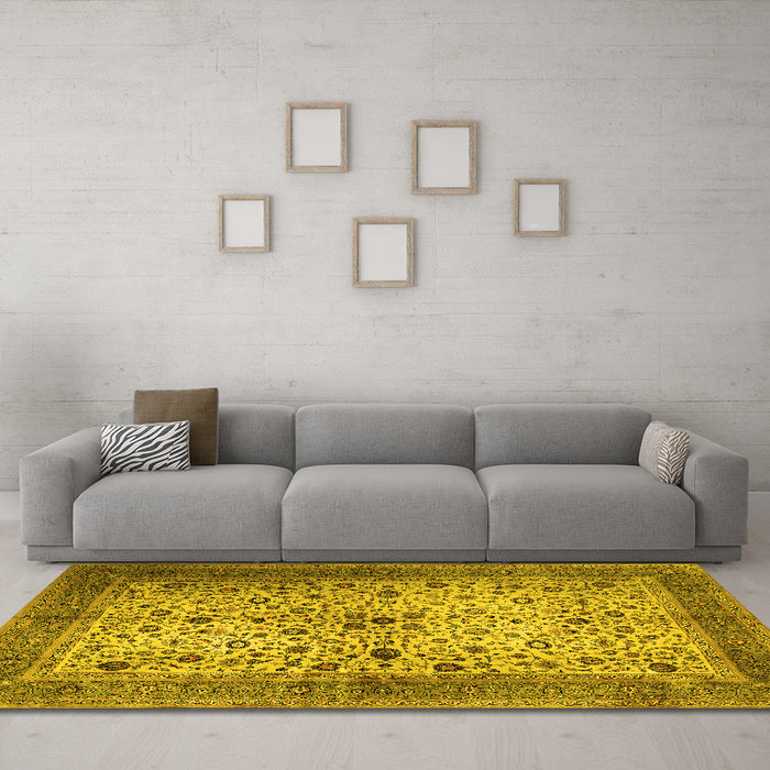 Machine Washable Persian Yellow Traditional Rug in a Living Room, wshtr1875yw