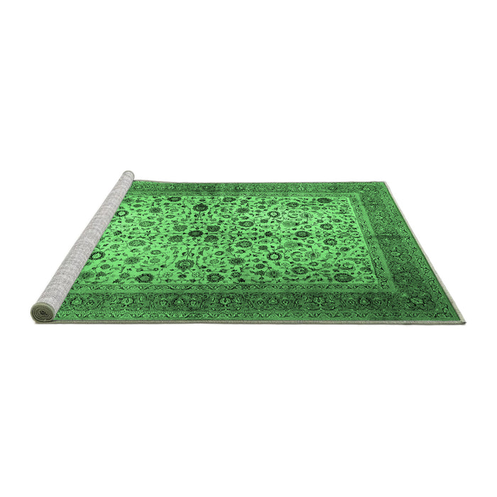 Sideview of Machine Washable Persian Emerald Green Traditional Area Rugs, wshtr1875emgrn