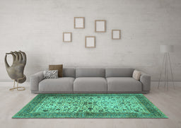 Machine Washable Persian Turquoise Traditional Area Rugs in a Living Room,, wshtr1875turq