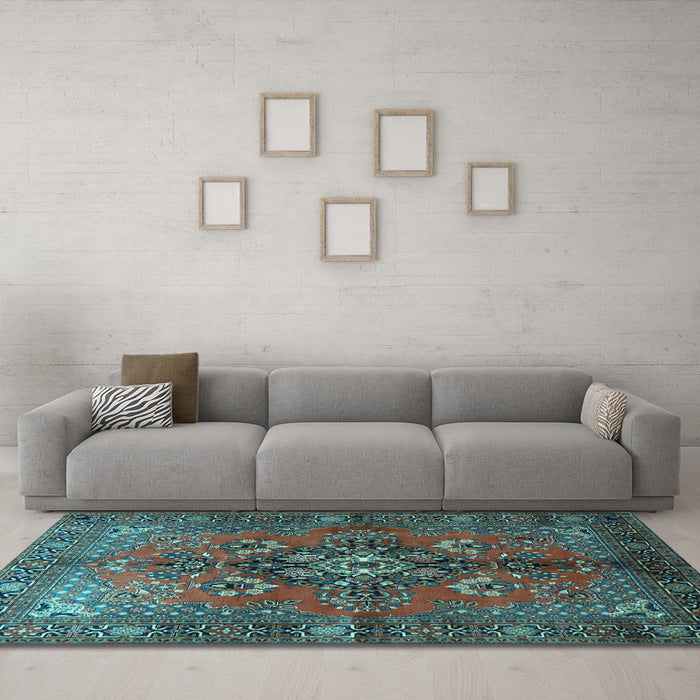 Machine Washable Persian Light Blue Traditional Rug in a Living Room, wshtr1876lblu