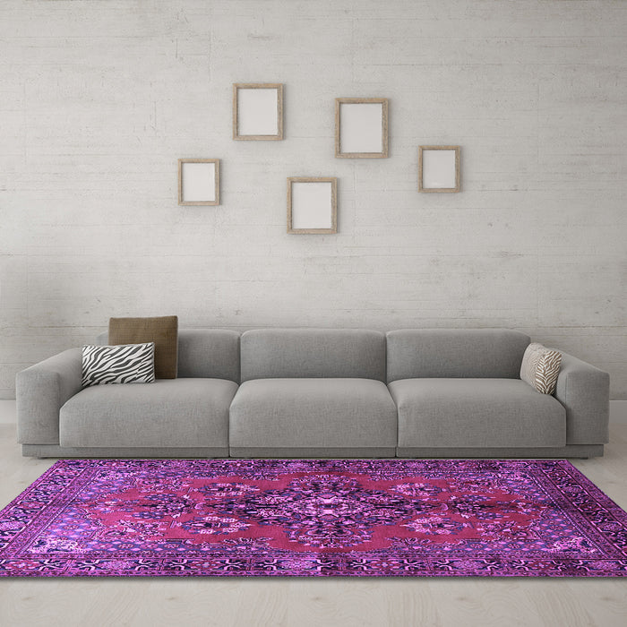 Machine Washable Persian Purple Traditional Area Rugs in a Living Room, wshtr1876pur
