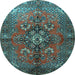 Round Machine Washable Persian Light Blue Traditional Rug, wshtr1876lblu