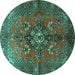 Round Machine Washable Persian Turquoise Traditional Area Rugs, wshtr1876turq