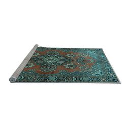 Sideview of Machine Washable Persian Light Blue Traditional Rug, wshtr1876lblu