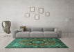 Machine Washable Persian Turquoise Traditional Area Rugs in a Living Room,, wshtr1876turq