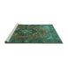 Sideview of Machine Washable Persian Turquoise Traditional Area Rugs, wshtr1876turq