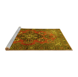Sideview of Machine Washable Persian Yellow Traditional Rug, wshtr1876yw