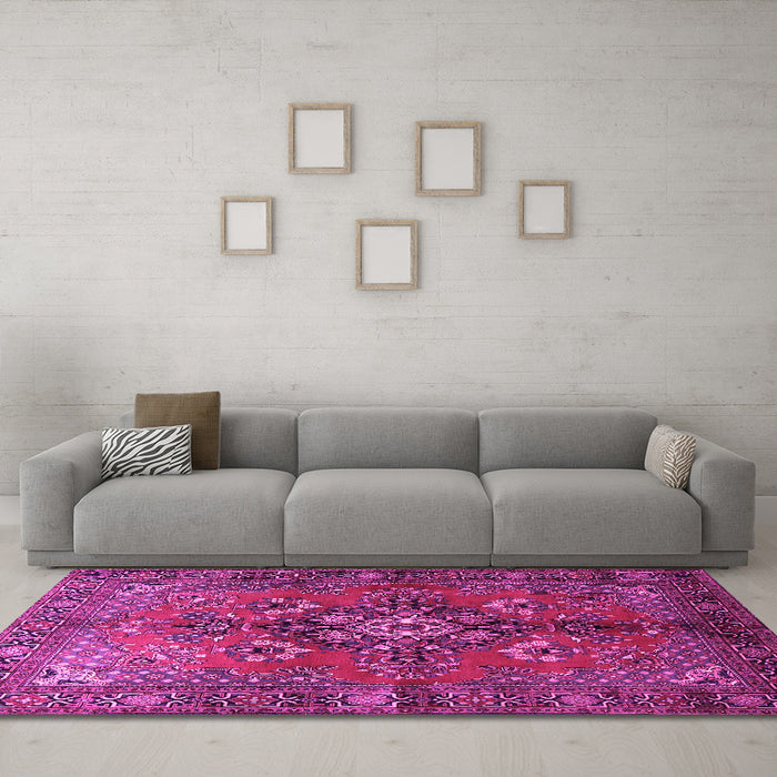 Machine Washable Persian Pink Traditional Rug in a Living Room, wshtr1876pnk