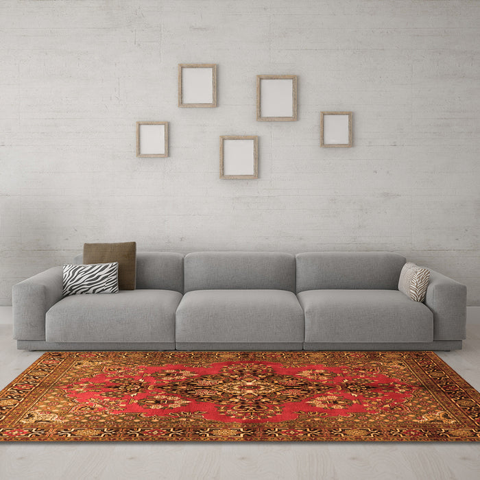 Machine Washable Persian Orange Traditional Area Rugs in a Living Room, wshtr1876org