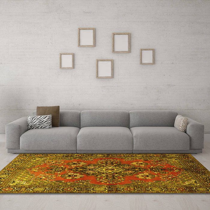 Machine Washable Persian Yellow Traditional Rug in a Living Room, wshtr1876yw