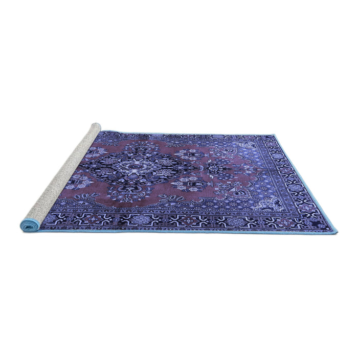 Sideview of Machine Washable Persian Blue Traditional Rug, wshtr1876blu