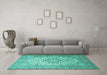 Machine Washable Persian Turquoise Traditional Area Rugs in a Living Room,, wshtr1877turq