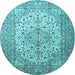 Round Machine Washable Persian Light Blue Traditional Rug, wshtr1877lblu