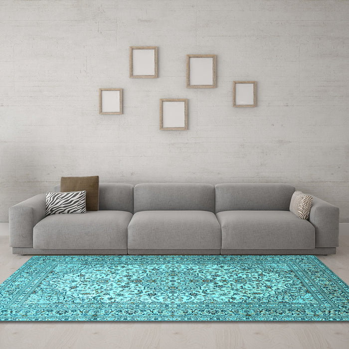 Machine Washable Persian Light Blue Traditional Rug in a Living Room, wshtr1877lblu