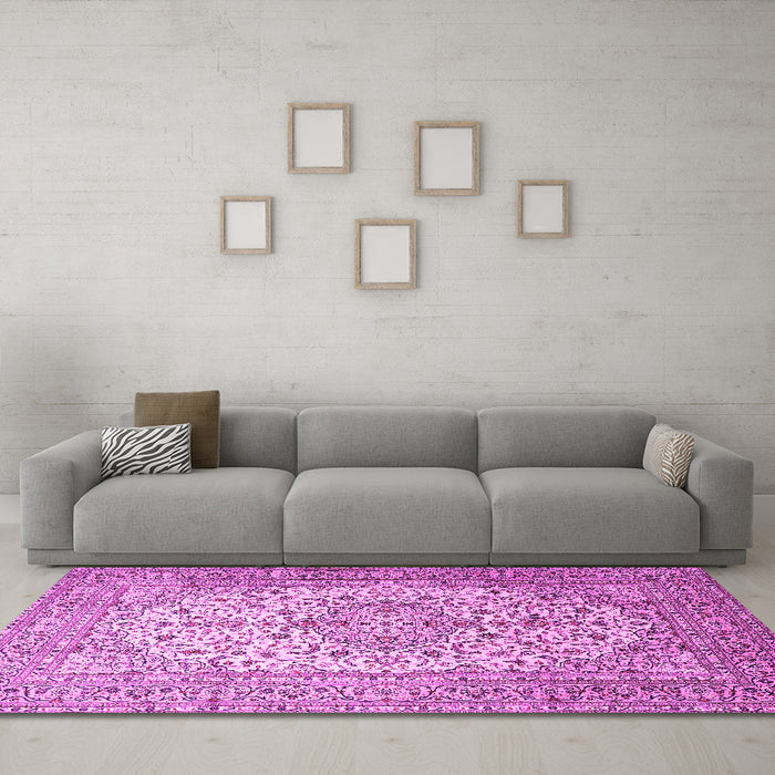 Machine Washable Persian Pink Traditional Rug in a Living Room, wshtr1877pnk