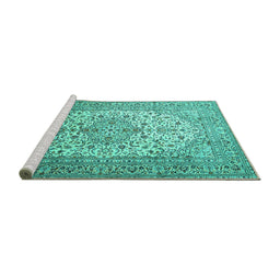 Sideview of Machine Washable Persian Turquoise Traditional Area Rugs, wshtr1877turq