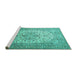 Sideview of Machine Washable Persian Turquoise Traditional Area Rugs, wshtr1877turq